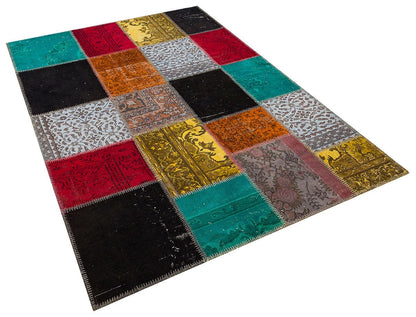 Handmade Wool Patchwork Turkish Rug - 5.6x7.9 ft Bohemian Area Rug