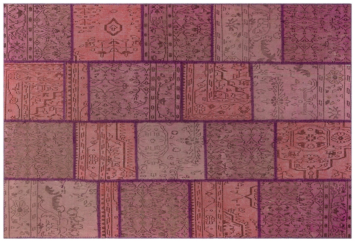 Handmade Wool Patchwork Rug: Bohemian Pink Anatolian Rug (5.9x8.5 ft)