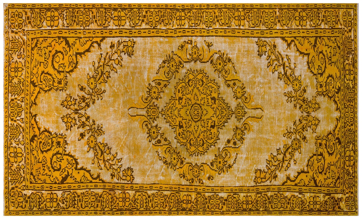 Vintage Yellow Anatolian Wool Rug: 5.8x10 ft, Bohemian Persian Design