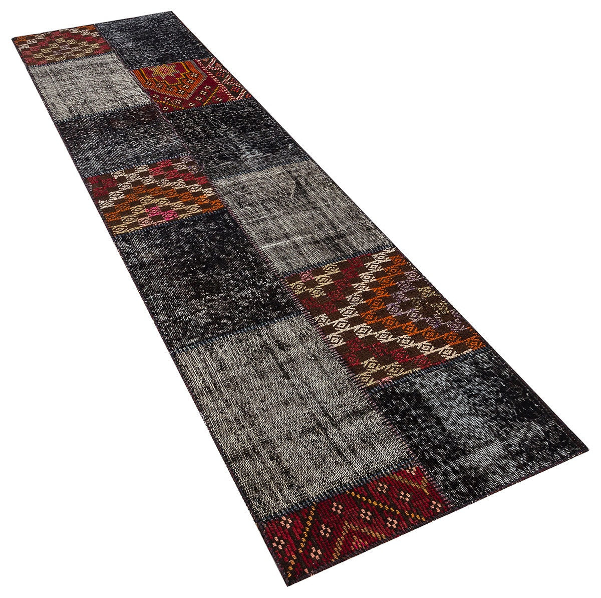 Handmade Wool Patchwork Turkish Rug - 2.6x9.8 ft Bohemian Area Rug
