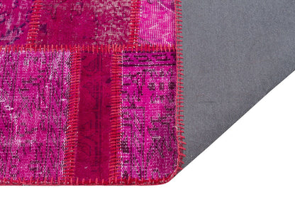 Handmade Pink Patchwork Runner Rug: Bohemian Wool Turkish Rug (3.5x7.9 ft)