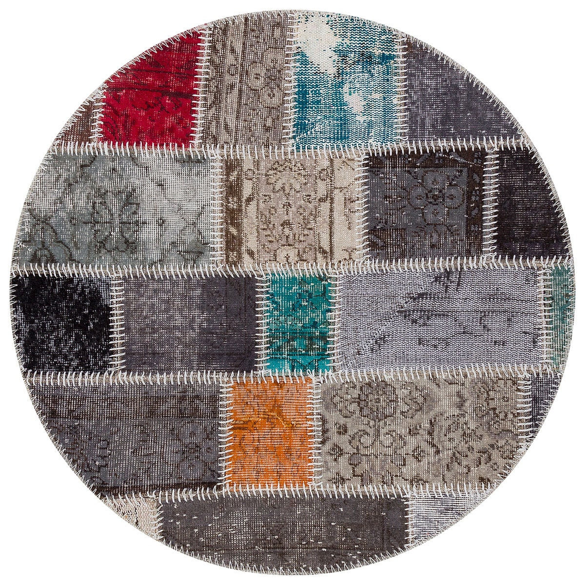 Handmade Wool Patchwork Rug: 3.6x3.6 ft Bohemian Circle Rug
