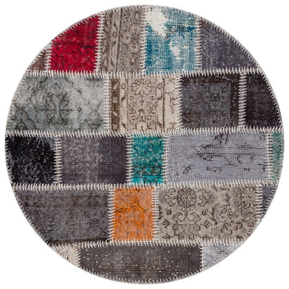 Handmade Wool Patchwork Rug: 3.6x3.6 ft Bohemian Circle Rug