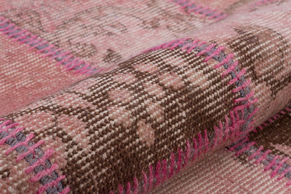 One of a Kind Pink & Green Wool patchwork Rug