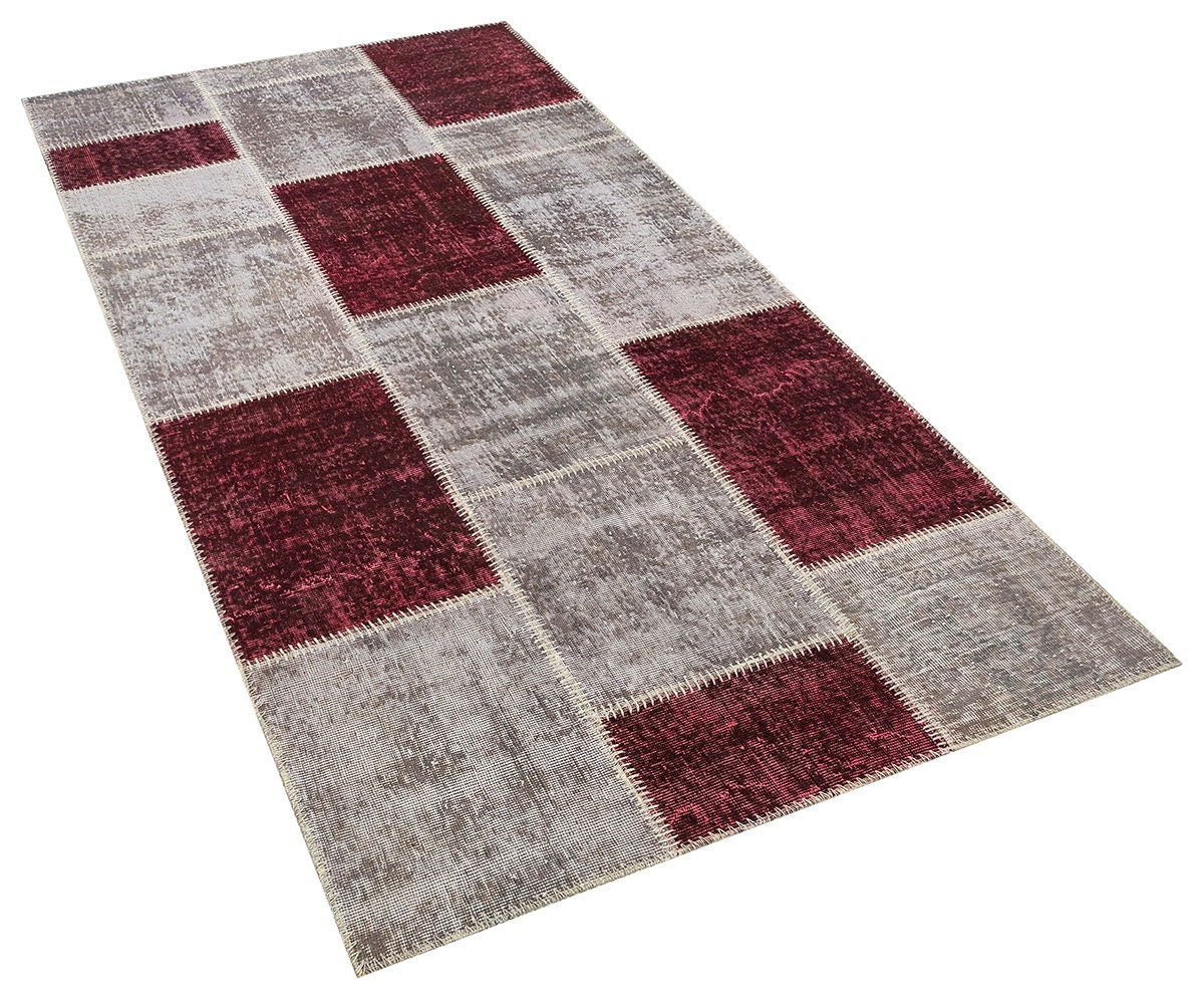 Handmade Wool Patchwork Rug: Bohemian Turkish Area Rug (3.9x6.9 ft)