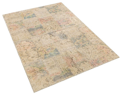 Handmade Wool Patchwork Turkish Rug - 3.8x5.6 ft Bohemian Area Rug