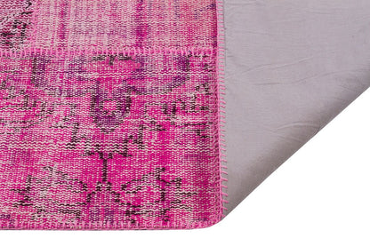 Handmade Pink Patchwork Rug: Modern Bohemian Wool Area Rug (5.2x7.5 ft)