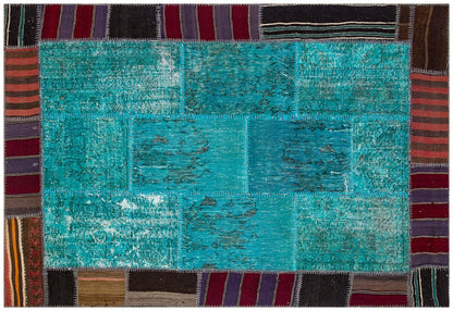 Handmade Wool Patchwork Turkish Rug: 5.2x7.5 ft, Bohemian Area Rug