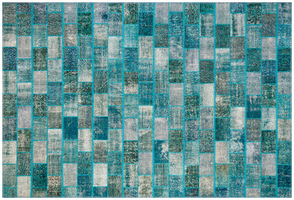 Handmade Green Wool Patchwork Rug: Bohemian Turkish Rug (5.4x7.9 ft)