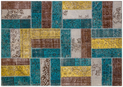 Handmade Patchwork Turkish Rug: Bohemian Wool Area Rug (5.6x7.9 ft)