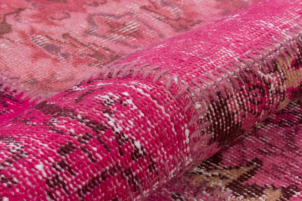 Pink Patchwork Rug: Handmade Bohemian Anatolian Wool Carpet (5.6x7.9 ft)