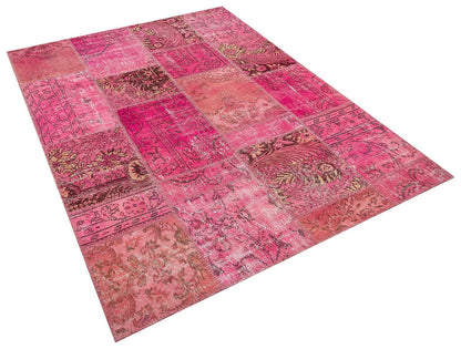 Pink Patchwork Rug: Handmade Bohemian Anatolian Wool Carpet (5.6x7.9 ft)