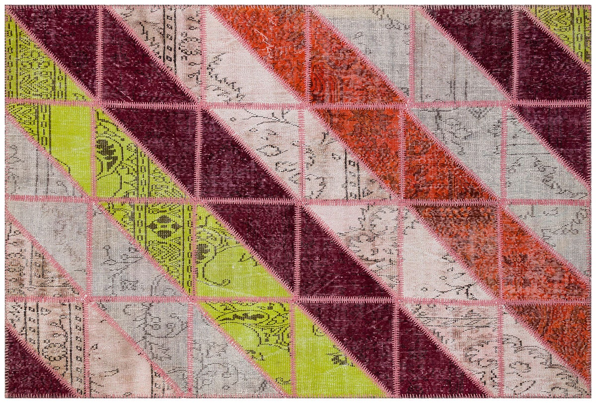 Handmade Wool Patchwork Rug: Bohemian Turkish Area Rug (5.4x8 ft)