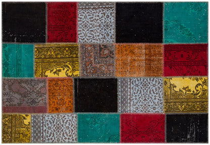 Handmade Wool Patchwork Turkish Rug - 5.6x7.9 ft Bohemian Area Rug