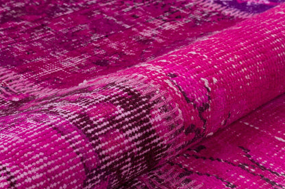 Handmade Pink Patchwork Rug: Modern Bohemian Wool Area Rug (5.8x8.4 ft)