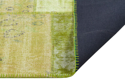 Green Patchwork Wool Rug: Handmade Turkish Area Rug (5.5x8.1 ft)