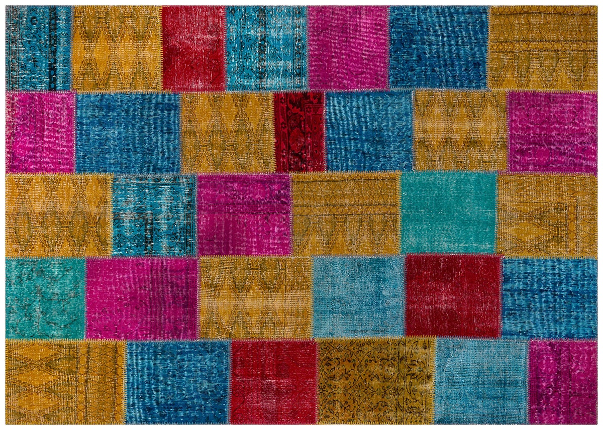 Handmade Wool Patchwork Turkish Rug: Bohemian Area Rug (6.9x9.8 ft)