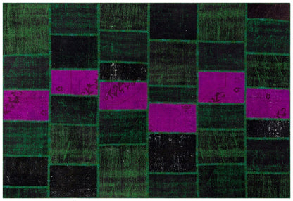 Handmade Wool Patchwork Rug: Green Bohemian Area Rug (6.6x9.4 ft)
