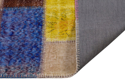 Handmade Wool Patchwork Rug: 7.5x7.5 ft Square Anatolian Rug