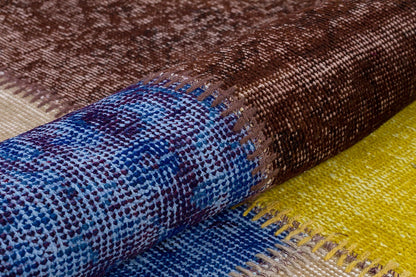Handmade Wool Patchwork Rug: 7.5x7.5 ft Square Anatolian Rug