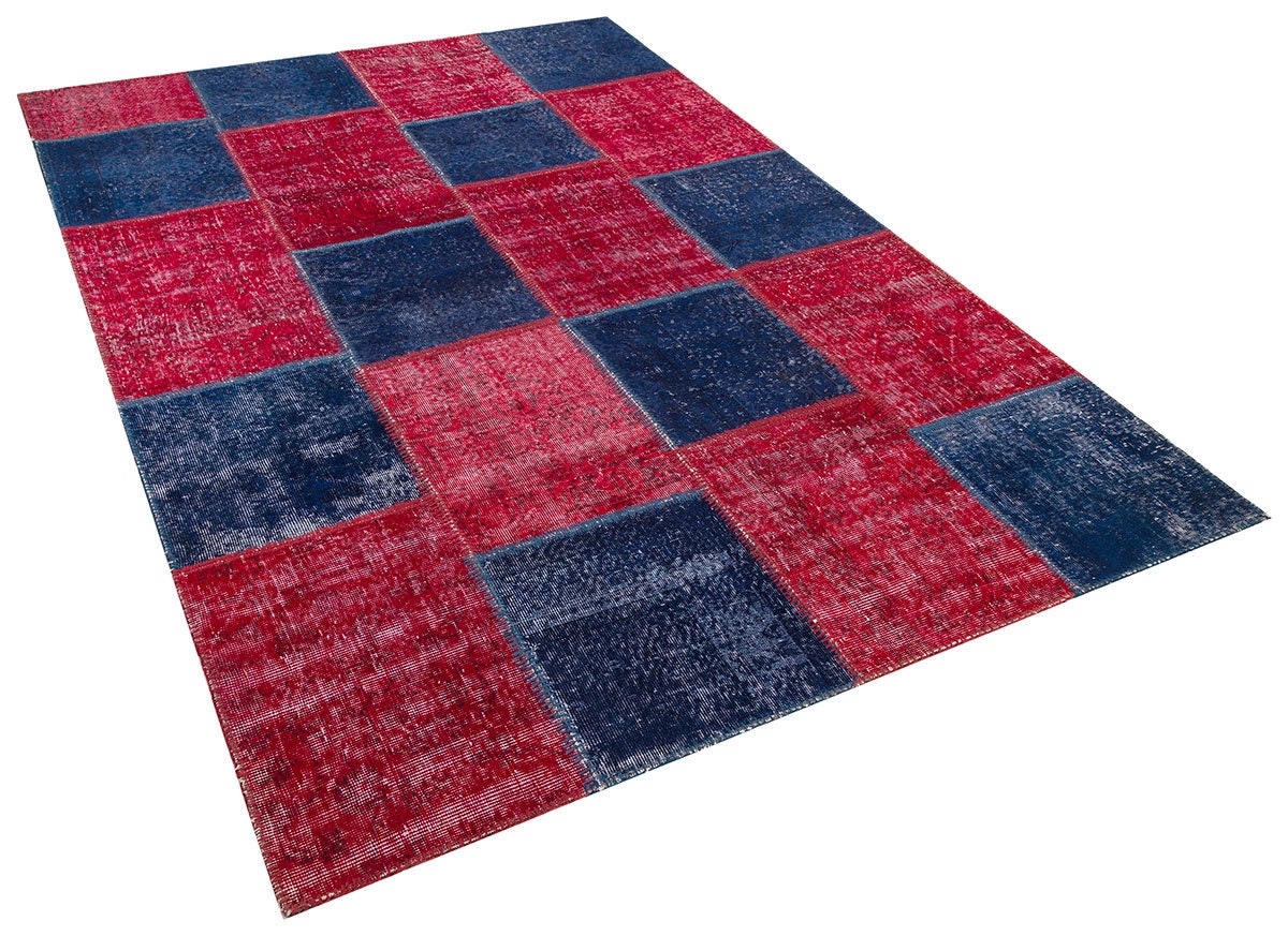 Handmade Turkish Patchwork Rug: 6x9.2 ft Wool Bohemian Area Rug