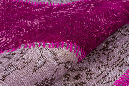 Pink Patchwork Wool Rug: Bohemian Ying Yang Area Rug (7.9x10.8 ft)