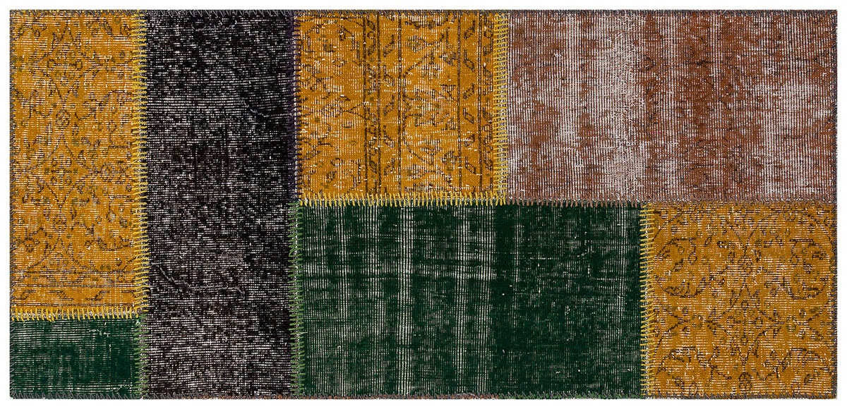 Handmade Wool Patchwork Runner Rug: Bohemian Turkish Rug (2.6x5.5 ft)