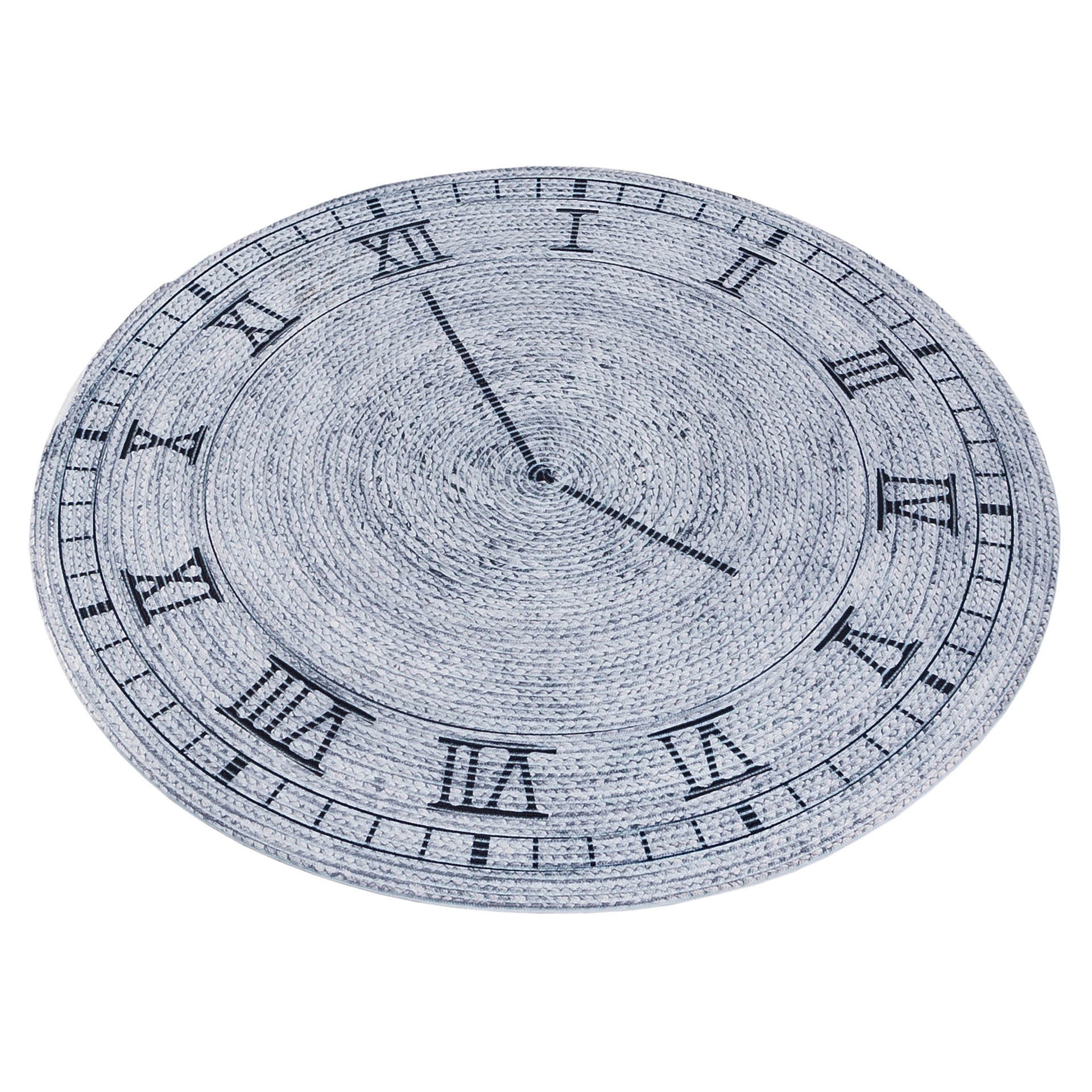 Washable Gray Clock Jute Rug: Bohemian Outdoor Circle Carpet