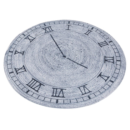 Washable Gray Clock Jute Rug: Bohemian Outdoor Circle Carpet