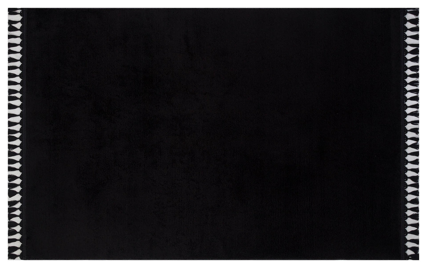 Black Fluffy Rug: Plain Modern Cotton Carpet with Tassels