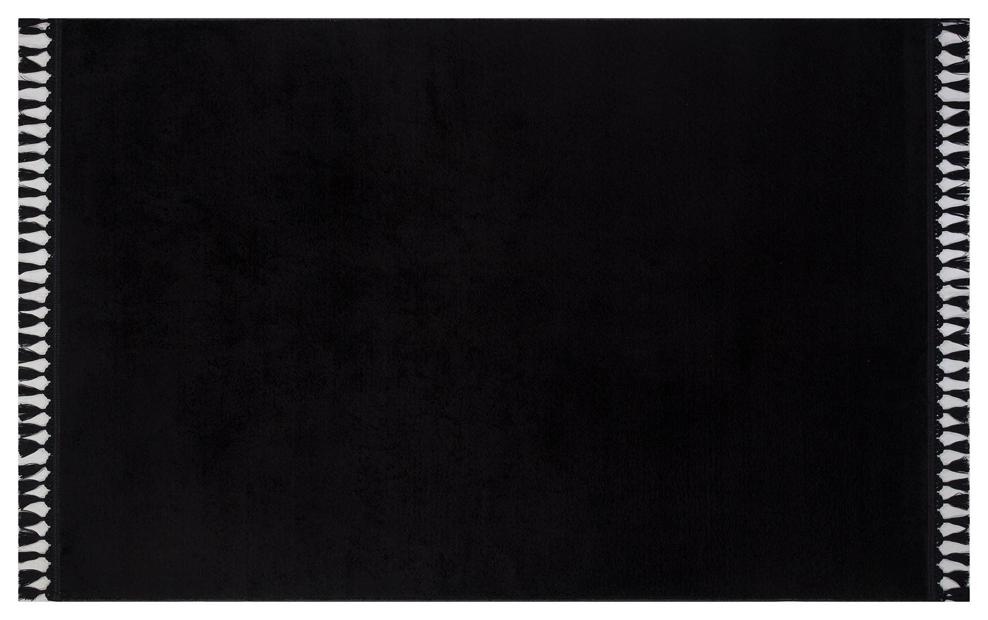 Black Fluffy Rug: Plain Modern Cotton Carpet with Tassels
