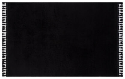 Black Fluffy Rug: Plain Modern Cotton Carpet with Tassels
