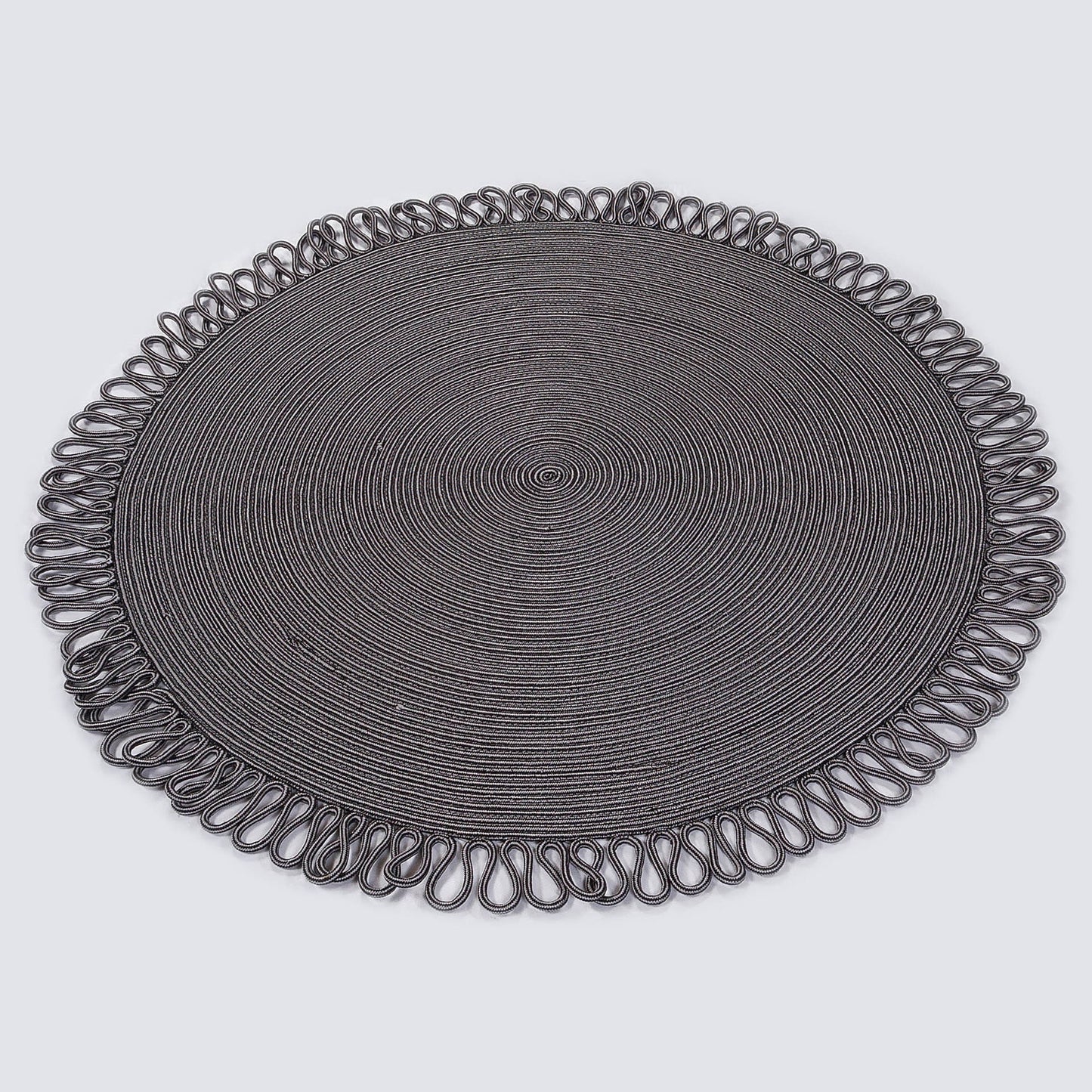 Washable Gray Jute Rug: Bohemian Circle carpet with Decorative Border