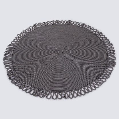 Washable Gray Jute Rug: Bohemian Circle carpet with Decorative Border
