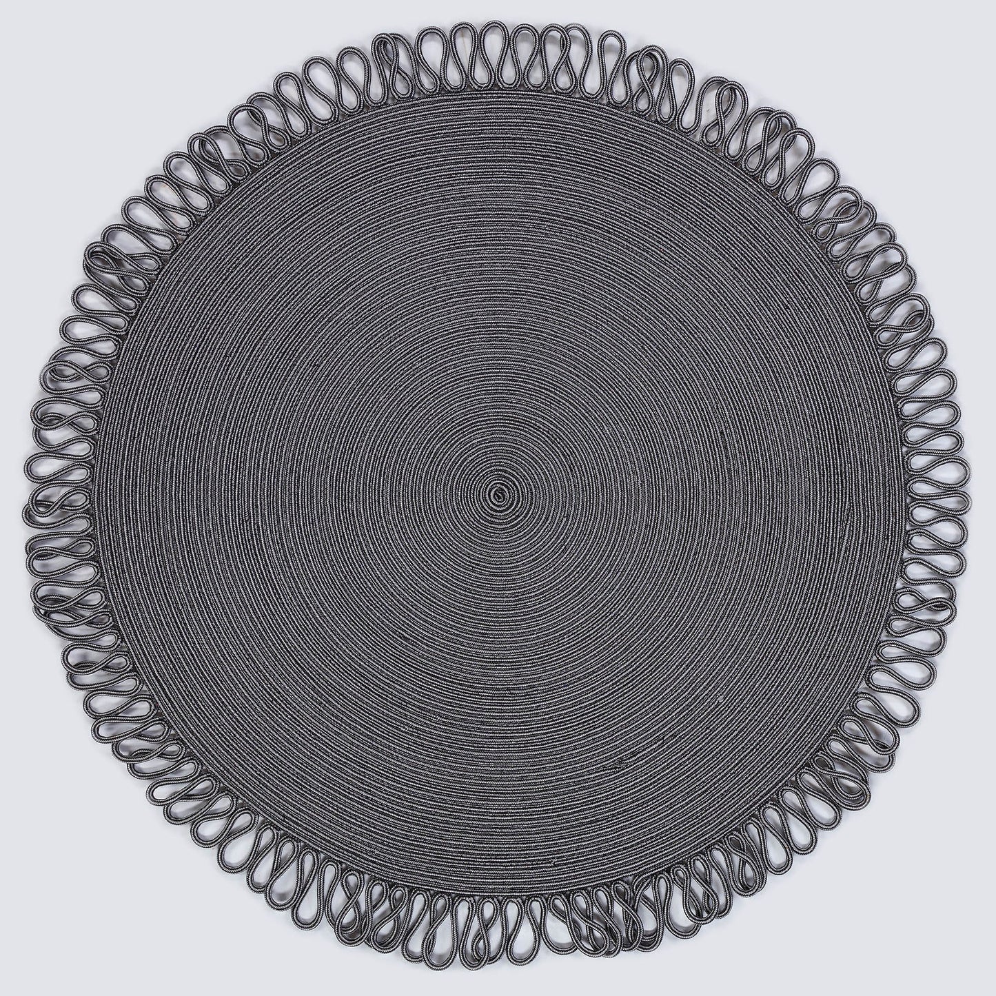 Washable Gray Jute Rug: Bohemian Circle carpet with Decorative Border