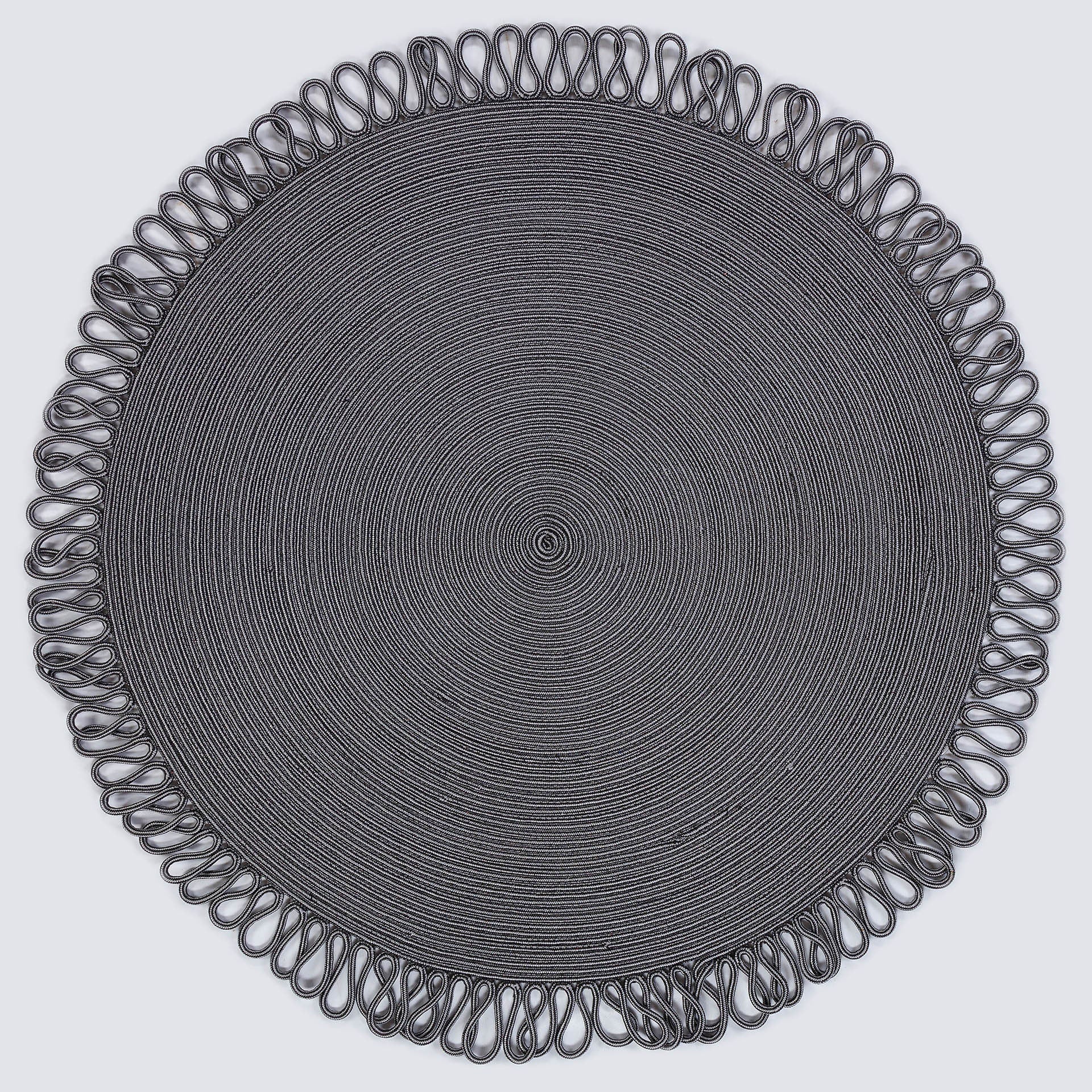 Washable Gray Jute Rug: Bohemian Circle carpet with Decorative Border