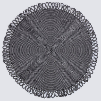 Washable Gray Jute Rug: Bohemian Circle carpet with Decorative Border