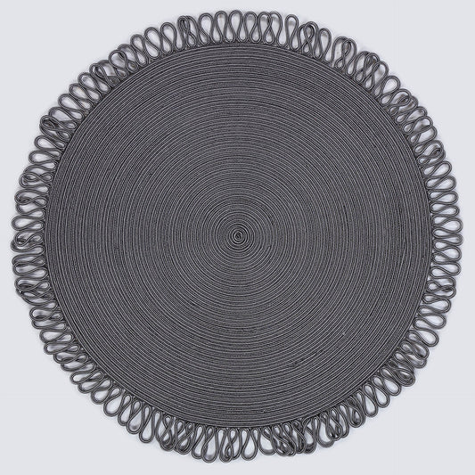 Washable Gray Jute Rug: Bohemian Circle carpet with Decorative Border
