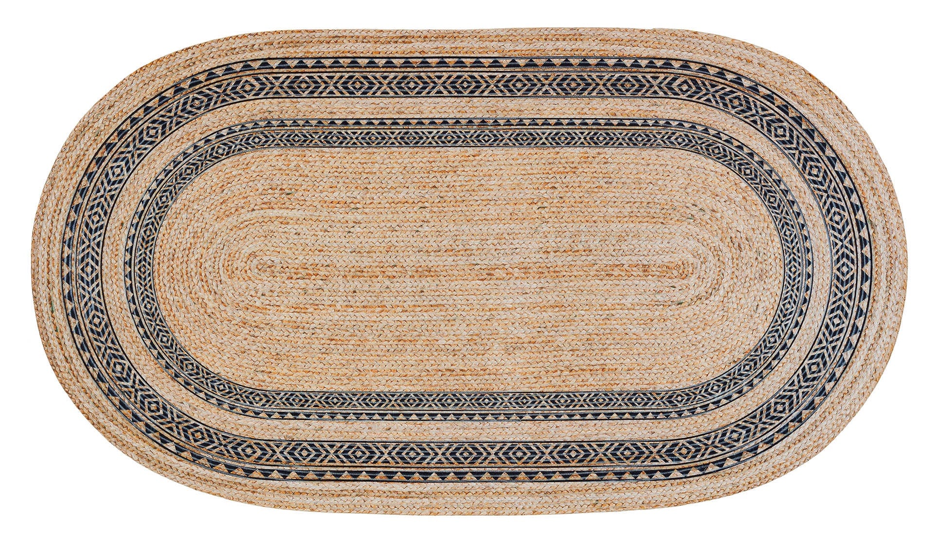 Bohemian Jute Rug: Washable Oval Rug with Geometric Border