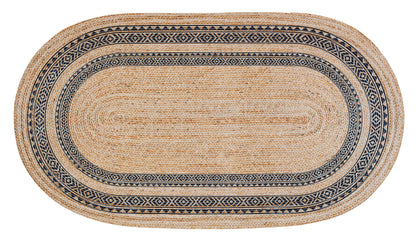 Bohemian Jute Rug: Washable Oval Rug with Geometric Border