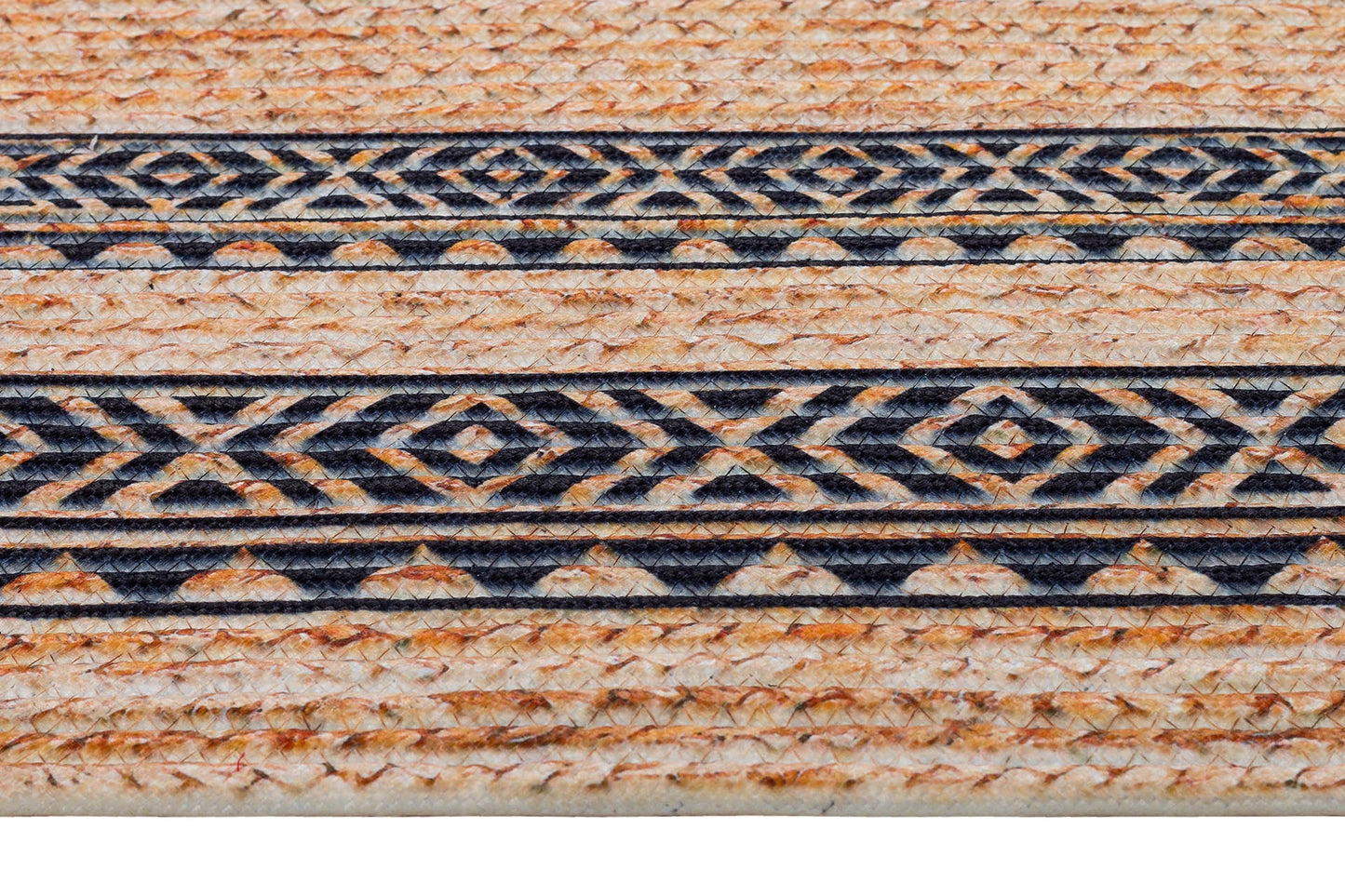 Bohemian Jute Rug: Washable Oval Rug with Geometric Border