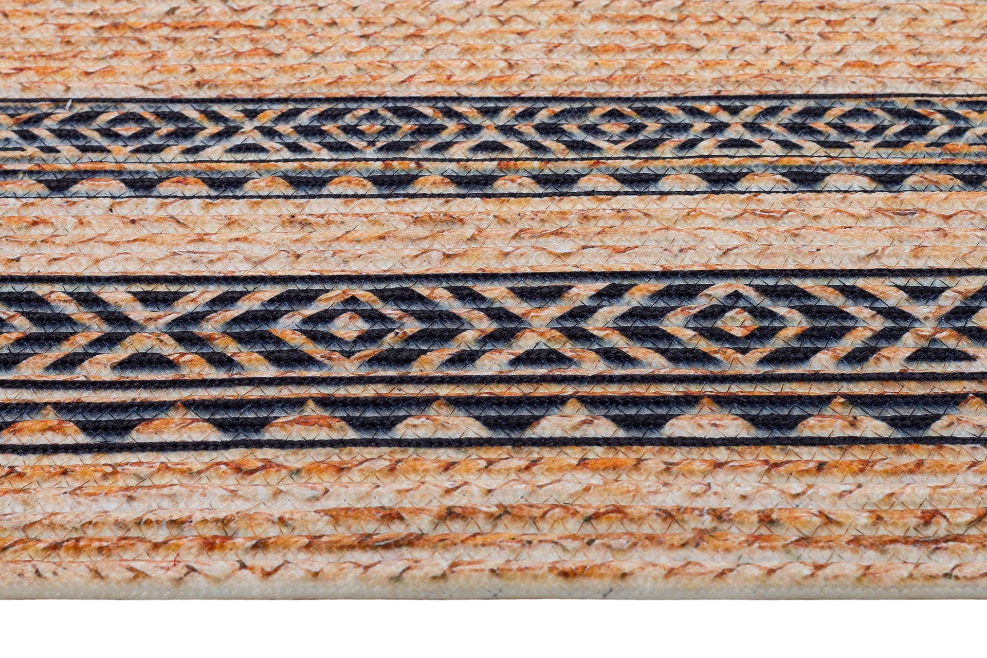 Bohemian Jute Rug: Washable Oval Rug with Geometric Border