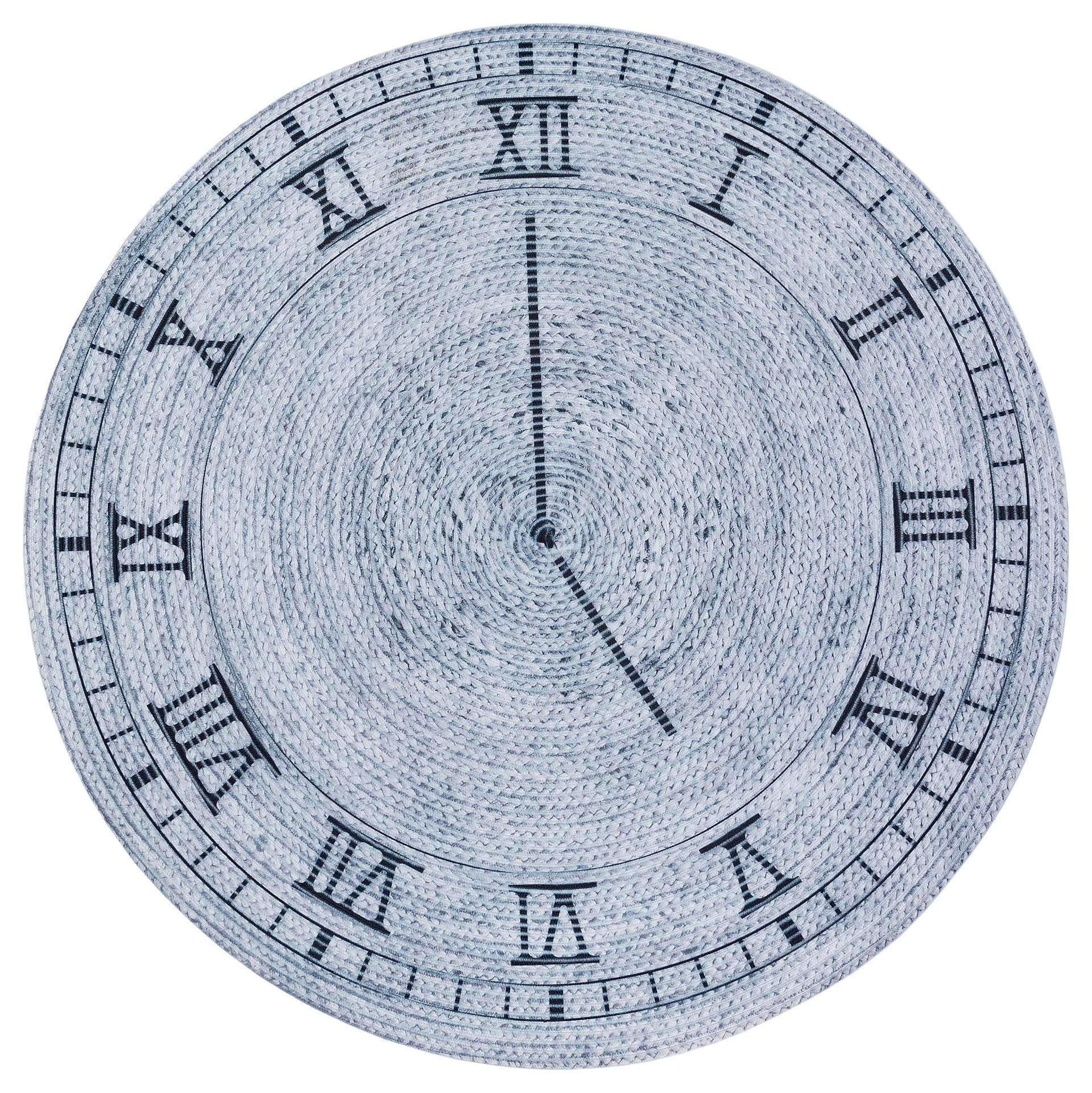 Washable Gray Clock Jute Rug: Bohemian Outdoor Circle Carpet