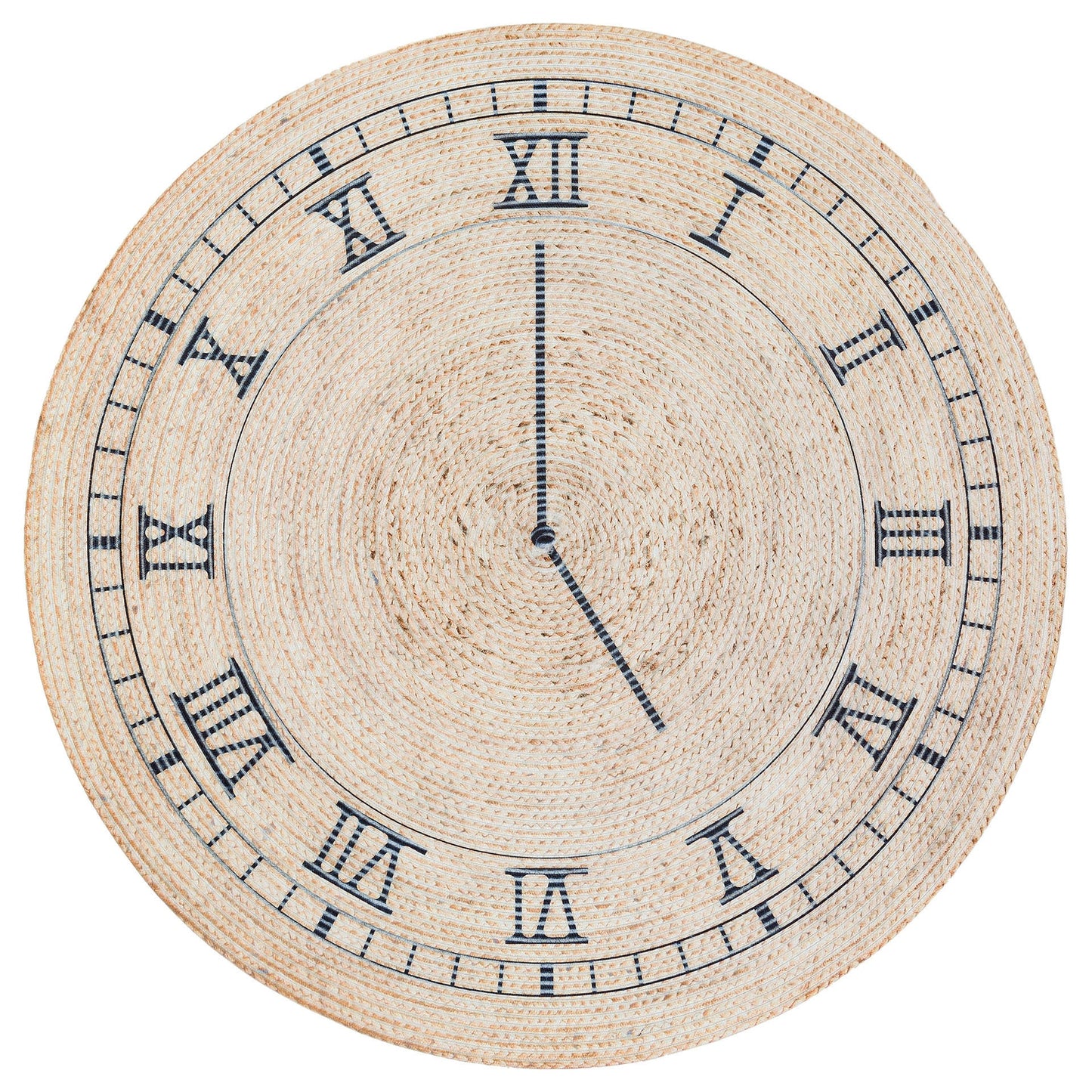 Jute Clock Rug: Bohemian Washable Outdoor/Indoor Carpet