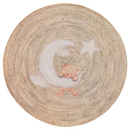 Bohemian Beige Jute Rug: Washable Indoor Outdoor Circle Carpet