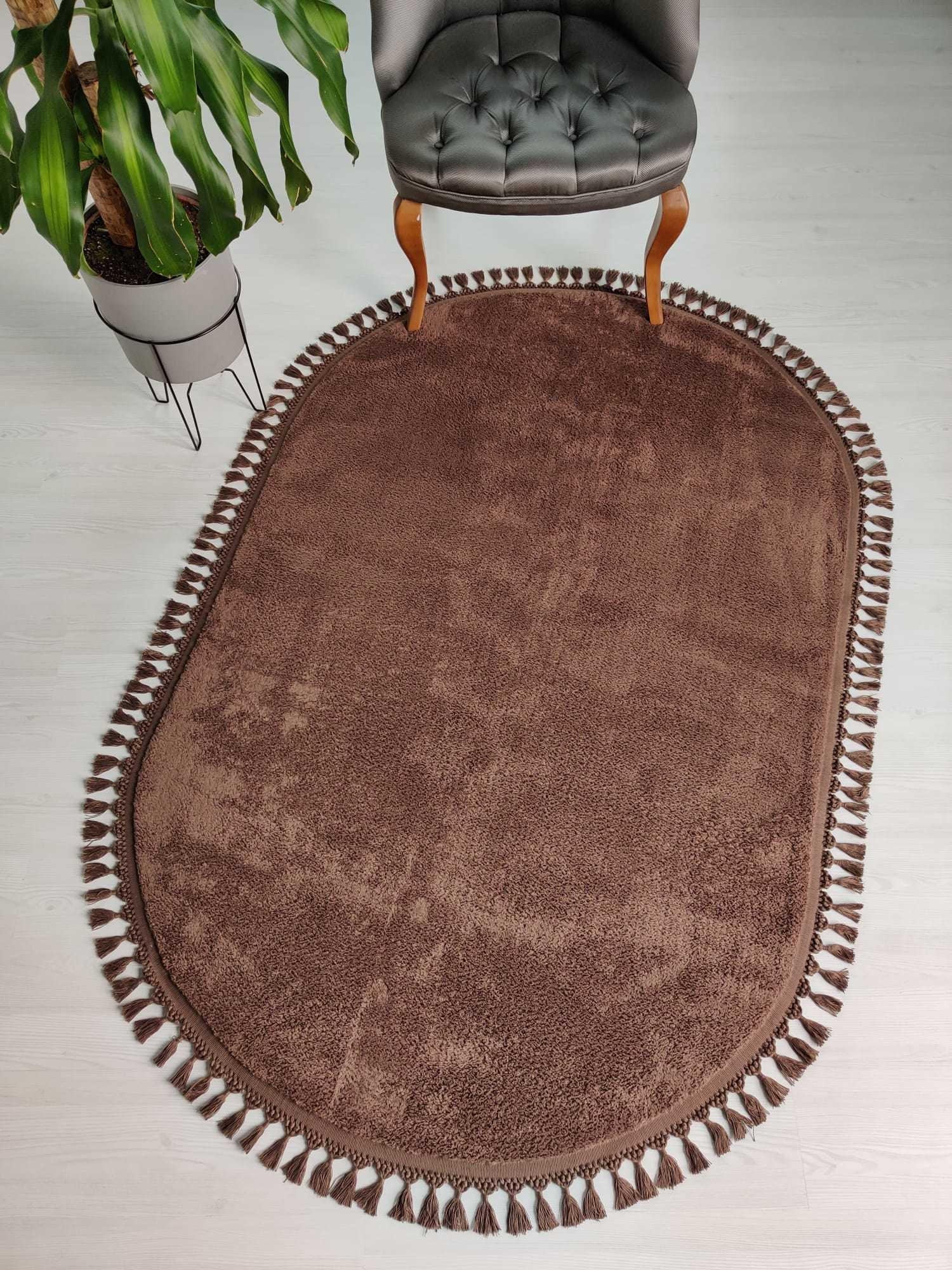 Fluffy Brown Rug: Oval Cotton Washable Carpet