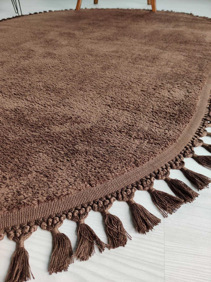 Fluffy Brown Rug: Oval Cotton Washable Carpet