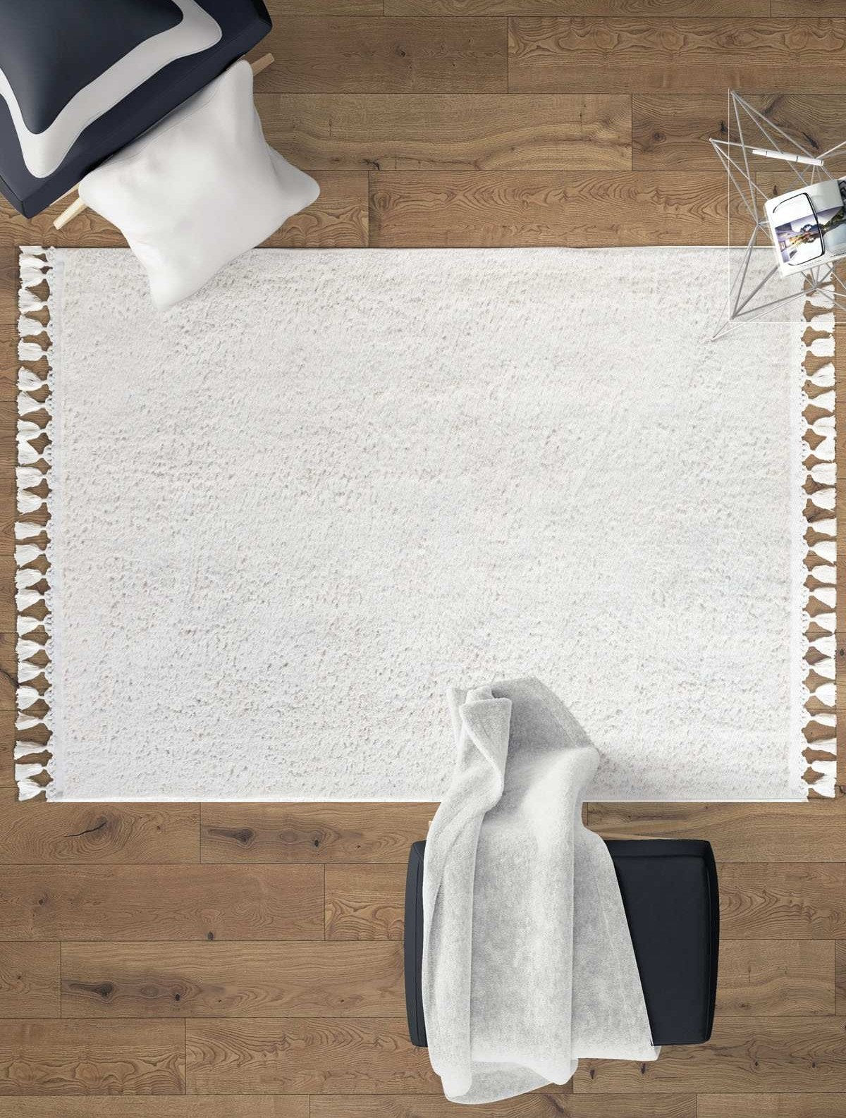 Fluffy White Cotton Rug: Modern Shag Carpet