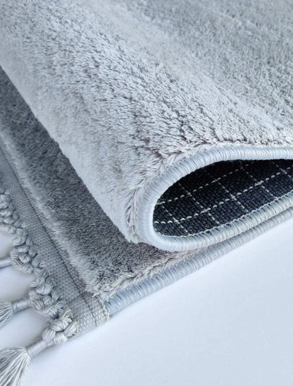Fluffy Gray Rug: Modern Plain minimalist Washable Cotton Carpet