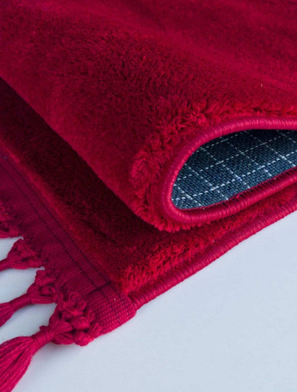 Red Fluffy Rug: Modern Fluffy Carpet with Tassels, Washable
